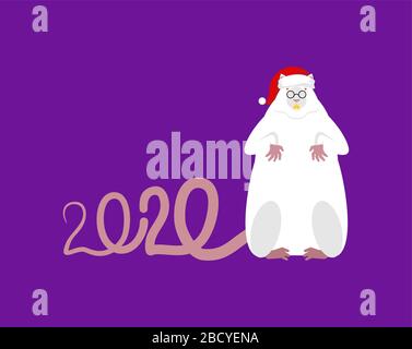 Santa Mouse Symbol für das Jahr 2020. Ratte in roter Mütze. Vektor-Illustration für Weihnachten und Neujahr Stock Vektor