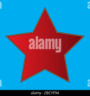Einfacher roter Sternenform-Logo-Vektor mit schwarzem und gelbem Linienrand. Darstellung der Sternform isoliert auf klassischem blauem Hintergrund Stock Vektor