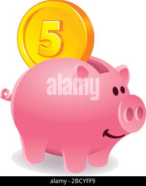 Piggy Bank und Golden Coin Vector Illustration Stock Vektor