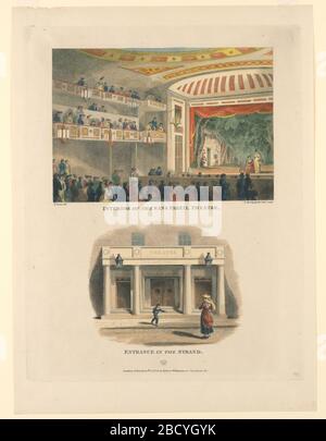 Innen- und Außenansicht des Sans Pareil Theatre The Strand London. Forschung im Gange Innen- und Außenansichten des Sans Pareil Theatre The Strand London Stockfoto