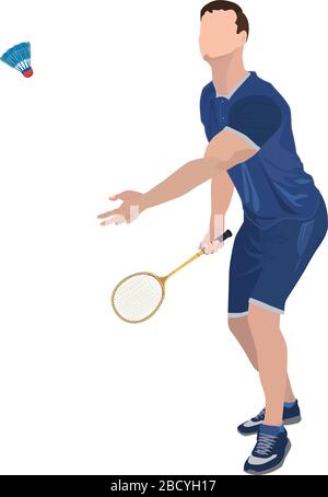 Badminton Spieler mit Schläger und Federball, vektorisolierte Illustration Stock Vektor