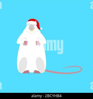 Santa Mouse Symbol für das Jahr 2020. Ratte in roter Mütze. Vektor-Illustration für Weihnachten und Neujahr Stock Vektor