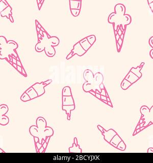 Hand-Drawn-Marker mit pinkfarbenem Innenfutter Filzspitze Melting Ice Cream Cones und Scoops Vector Seamless Pattern Stock Vektor