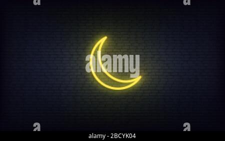 Crescent Moon Neon. Ramadan leuchtendes gelbes Goldmond islamisches Zeichen Stock Vektor