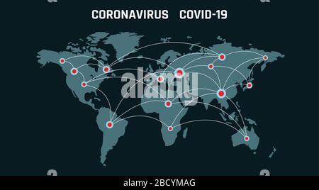 Coronavirus 2019-NC0V Ausbruch. Travel Alert Konzept. Das Virus greift die Atemwege an und gefährdet die medizinische Gesundheit einer Pandemie. Stock Vektor