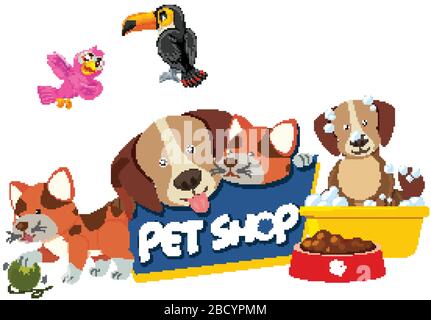 Schriftdesign für Tiershop mit vielen niedlichen Tierillustration Stock Vektor