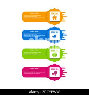 Infografiken für Unternehmen. Zeitleiste mit 4 Schritten, Beschriftungen. Infografisches Vektorelement. Stock Vektor