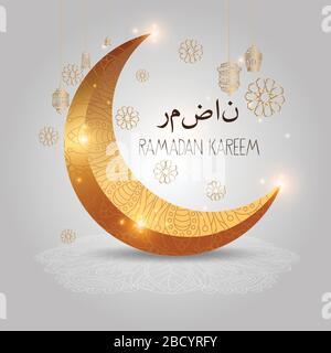 Elegantes Hintergrunddesign für islamische Festivals Ramadan und Eid. Ramadan kareem Moon. (Übersetzung Ramadan) Stock Vektor