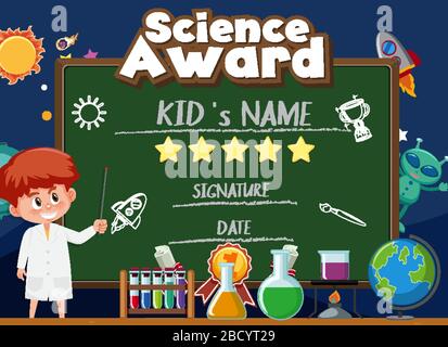 Zertifikatsvorlage Design for Science Award with boy in the Lab Illustration Stock Vektor