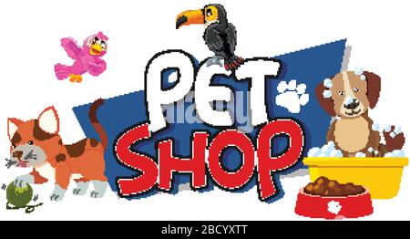 Schriftdesign für Tiershop mit vielen niedlichen Tierillustration Stock Vektor