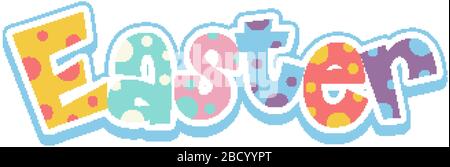 Fröhliches Osterdesign mit bunten Buchstaben auf weißer Hintergrundillustration Stock Vektor