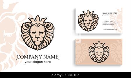Logo von Lion. Löwenkopf mit Krone - Vektorgrafiken, Emblem-Design. Symbol für ein universelles Unternehmen. Stock Vektor