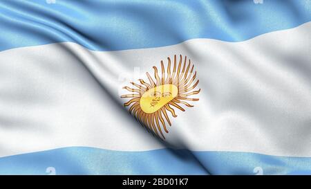 3D-Darstellung der Flagge Argentiniens, die im Wind winkt Stockfoto