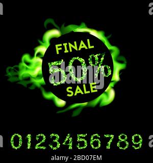 50 Prozent Endverkauf. Grünes Branddesign auf schwarzem Hintergrund. Vektorgrafiken Stock Vektor