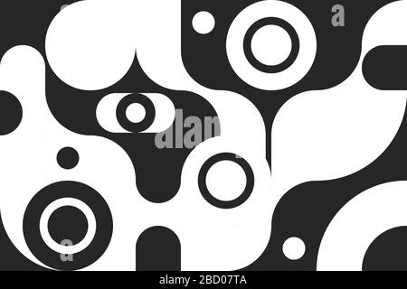 Schweizer Hintergrund mit geometrischen Elementen im Stil der 80er Jahre, bauhaus-retro-Muster mit Kreisen und Kurven, modisches Kunstdesign. Vektorgrafiken Stock Vektor