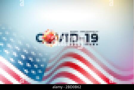 Covid-19. Coronavirus Outbreak in USA Design mit Viruszelle und Nationalflaggen auf hellem Hintergrund. Vector 2019-ncov Corona Virus Illustration auf Stock Vektor