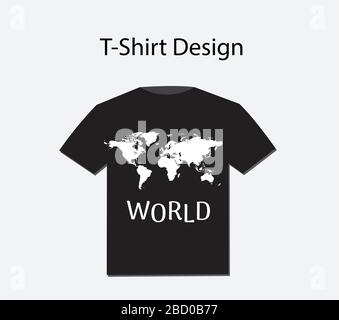 T-Shirt in Weltkarte Design Vector Illustration. Gutes Design für T-Shirts für Druckarbeiten. Männer- und Kinder-T-Shirt-Design. Stock Vektor