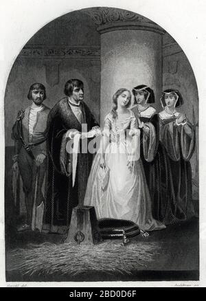 L'execution de Lady Jane Gray (Jeanne Gray) (1537-1554) Jane Grey fut executee en 1554 a la Tour de Londres' (Hinrichtung von Lady Jane Grey) Gravure tir Stockfoto