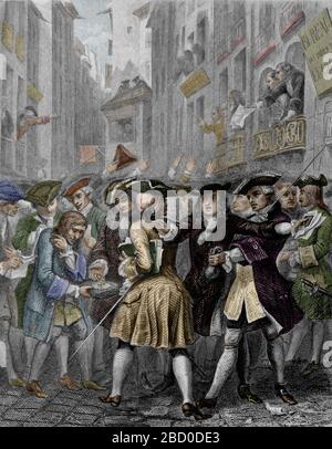 Banqueroute (Crise financiere) causee par le Systems de John Law, ecossais economiste, mis en place entre 1716 et 1720 dans la rue Quincampoix a Paris Stockfoto