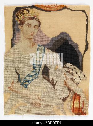 Besticktes Bild. Recherchen im ProgressPortrait von Königin Victoria als junge Frau, möglicherweise bei ihrer Krönung im Jahr 1837. Unfertig. Besticktes Bild Stockfoto