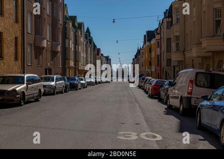 Eira und Ullanlinna sind aufgrund ihrer einzigartigen Architektur und der Nähe zur Ostsee die teuersten und attraktivsten Wohngebiete in Helsinki. Stockfoto