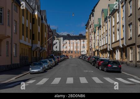 Eira und Ullanlinna sind aufgrund ihrer einzigartigen Architektur und der Nähe zur Ostsee die teuersten und attraktivsten Wohngebiete in Helsinki. Stockfoto