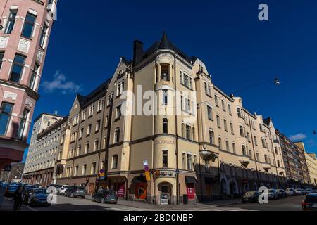 Eira und Ullanlinna sind aufgrund ihrer einzigartigen Architektur und der Nähe zur Ostsee die teuersten und attraktivsten Wohngebiete in Helsinki. Stockfoto