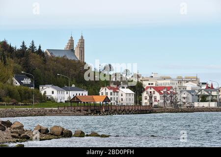 Akureyri, die größte Stadt in Nordisland Stockfoto