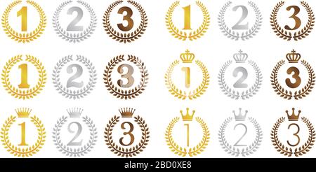 Kranz Rahmen Ranking Illustration Set . von 1. Platz bis 3. Platz (Gold / Silber / Bronze) . Stock Vektor