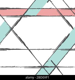 Schwarzer Farb-Grunge-Linienvektor nahtloser Musterhintergrund. Mit Pinselstrich und linearem Kreuz. Blaue, rosafarbene Füllfarbe. Abstrakte Diagonale Stock Vektor