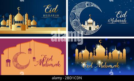 Vier Hintergründe für muslimische Festival Eid Mubarak Abbildung Stock Vektor