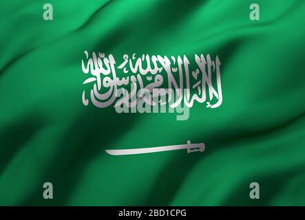 Flagge von Saudi-Arabien in den Wind. 3D-Darstellung Stockfoto