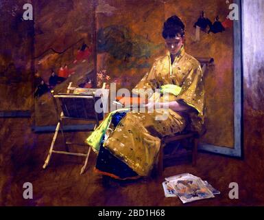 A Girl in a Japanese Gown, The Kimono 1887, William Merritt Chase 1849-1916 Vereinigte Staaten von Amerika USA Amerikanisch Stockfoto