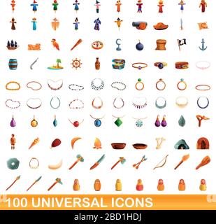 100 universelle Symbole gesetzt. Cartoon Illustration von 100 universelle Symbole Vektor auf weißem Hintergrund einstellen Stock Vektor
