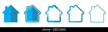 Symbole für Hausvektoren. Satz von Gebäudesymbolen auf weißem Hintergrund. Vektorgrafiken. Verschiedene Symbole des Hauses Stock Vektor