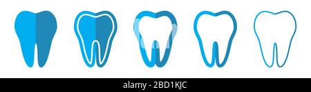 Symbole für Zahnvektoren. Satz Zähnezeichen auf weißem Hintergrund. Vektorgrafiken. Verschiedene Zahnsymbole Stock Vektor