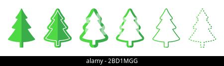 Vektorsymbole für Weihnachtsbäume. Satz Weihnachtsbaumsymbole auf weißem Hintergrund. Vektorgrafiken. Verschiedene blaue Weihnachtsbäume Stock Vektor