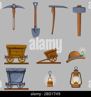 Mining Items Spiel Cartoon Icons Set Stock Vektor