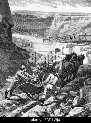 Diamond Mines in der Nähe von Capetown in der ehemaligen Kapprovinz Südafrika. Vintage oder Old Illustration oder Gravur 1881 Stockfoto