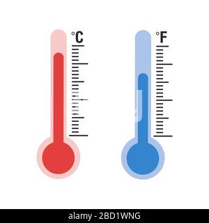 Vektor Celsius und Fahrenheit Meteorologie Thermometer eingestellt. Stock Vektor