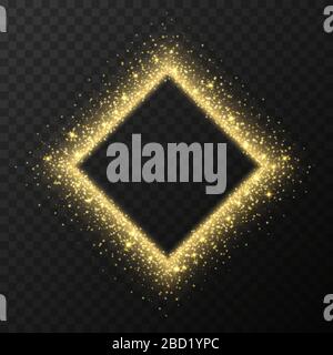 Goldener Rhombus-Rahmen mit Glitzern und Flares, abstrakten Lichtteilchen, gelbem Sternenstaub-Lichteffekt Stock Vektor