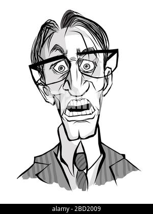 Karikatur eines überraschten, schockierten oder verängstigten Mannes mit Brille, die Anzug und Krawatte trägt - Vektorgrafiken Stock Vektor