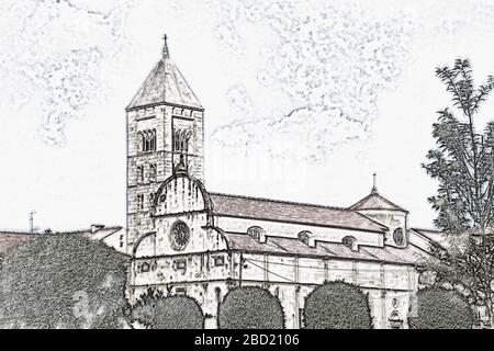 Kirche und Kloster der Marienkirche. Die große dreischiffige Kirche wurde 1091 im frühromanischen Stil erbaut, Zadar, Dalmatien, Kroatien, Europa Stockfoto