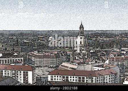 Blick vom Turm des Rathauses Neumarkt und Frauenkirche, Dresden, Sachsen, Deutschland, Europa Stockfoto