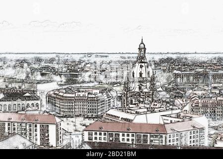 Blick vom Turm des Rathauses Neumarkt und Frauenkirche, Dresden, Sachsen, Deutschland, Europa Stockfoto