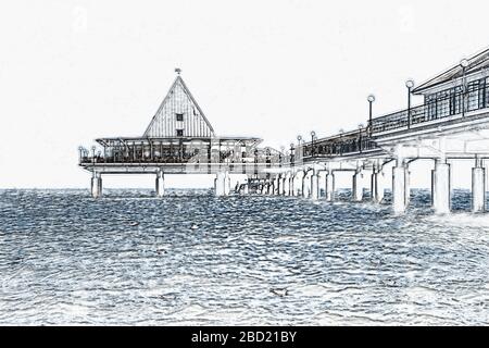 Der Pier Heringsdorf an der Ostsee wurde 1995 erbaut, Heringsdorf, Insel Usedom, Mecklenburg-Vorpommern, Deutschland, Europa Stockfoto