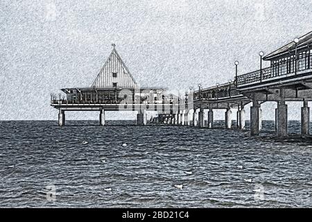 Der Pier Heringsdorf an der Ostsee wurde 1995 erbaut, Heringsdorf, Insel Usedom, Mecklenburg-Vorpommern, Deutschland, Europa Stockfoto