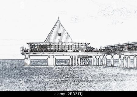 Der Pier Heringsdorf ist eine 1995 erbaute Anlegestelle an der Ostsee, Heringsdorf, Insel Usedom, Mecklenburg-Vorpommern, Deutschland, Europa Stockfoto