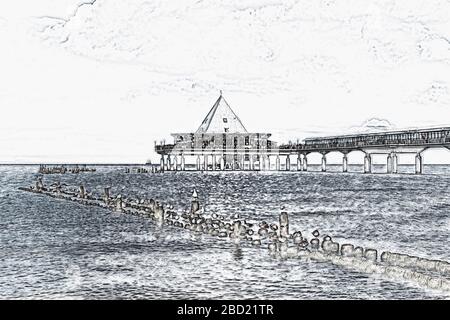 Der Pier Heringsdorf ist eine 1995 erbaute Anlegestelle an der Ostsee, Heringsdorf, Insel Usedom, Mecklenburg-Vorpommern, Deutschland, Europa Stockfoto