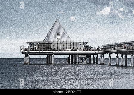 Der Pier Heringsdorf ist eine 1995 erbaute Anlegestelle an der Ostsee, Heringsdorf, Insel Usedom, Mecklenburg-Vorpommern, Deutschland, Europa Stockfoto